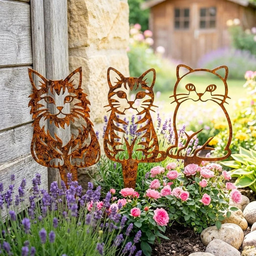 Edelrost katze gartenstecker - edelrost,