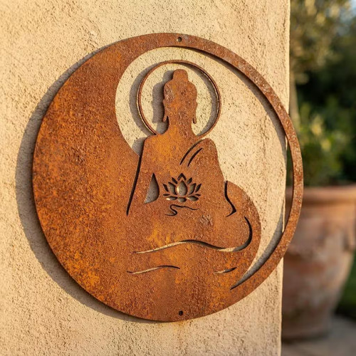 Edelrost buddha wanddeko rund - buddha,